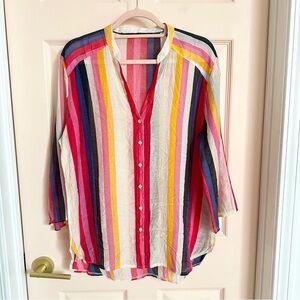 Multicolor lightweight striped button up